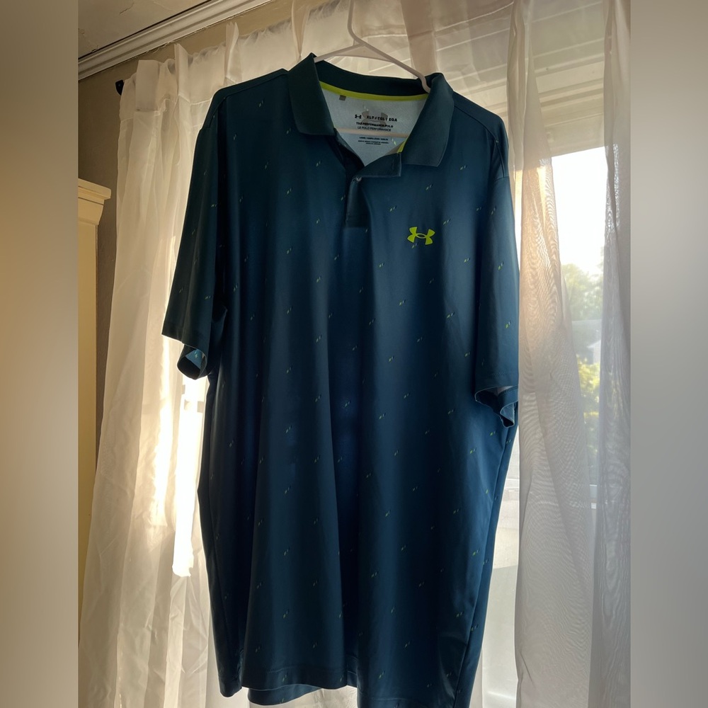Under Armour Men's Teal The Performance Polo with Neon Accents - Picture 2 of 4